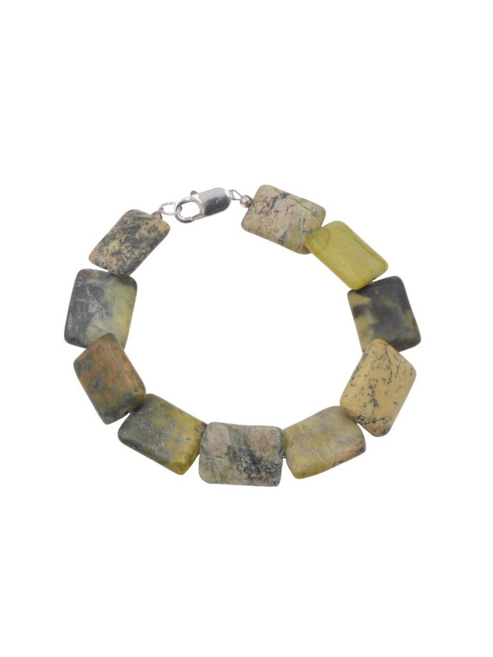Sterling Silver Serpentine Stone Beaded Bracelet 8.5 Inches